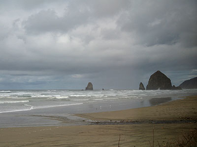 Beach, Haystack Rock, The Needles, Cannon Beach, Oregon, March 2006