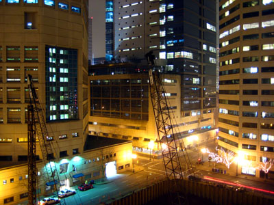 Downtown Construction Site at Night
