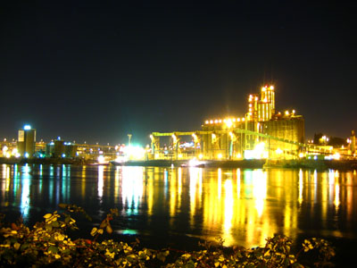 Grain Elevators, Willamette River at Night, Portland, OR, January 2008