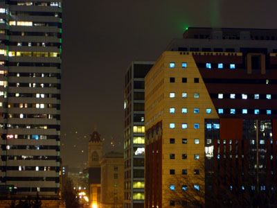 Portland Building, Pacwest Center at Night