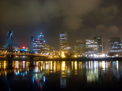 Portland Skyline at Night, Hawthorne Bridge