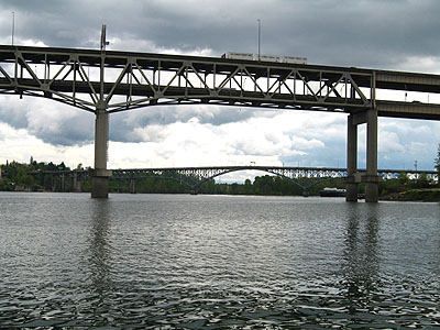 Marquam Bridge, Ross Island Bridge, Portland, Oregon, April 2007