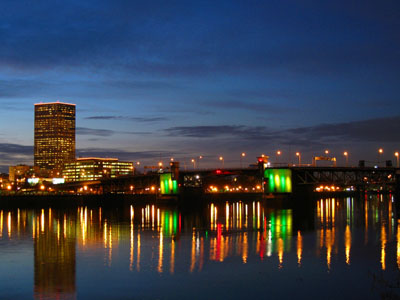 Morrison Bridge at Sunset with US Bancorp Tower