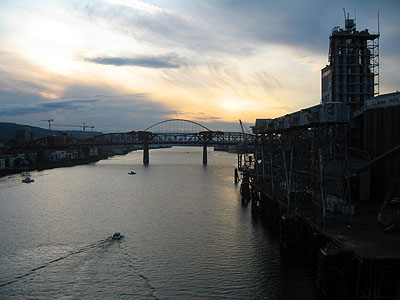 View North from Steel Bridge at Sunset