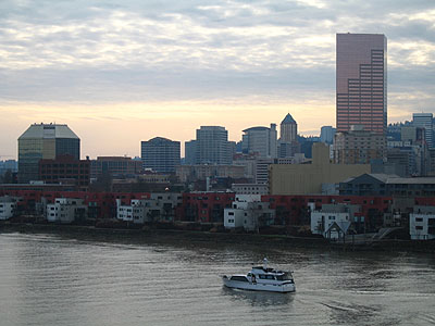 Yacht and Downtown Portland